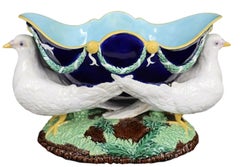 George Jones Majolica Cobalt-Ground 'Doves Jardinière' English, circa 1870