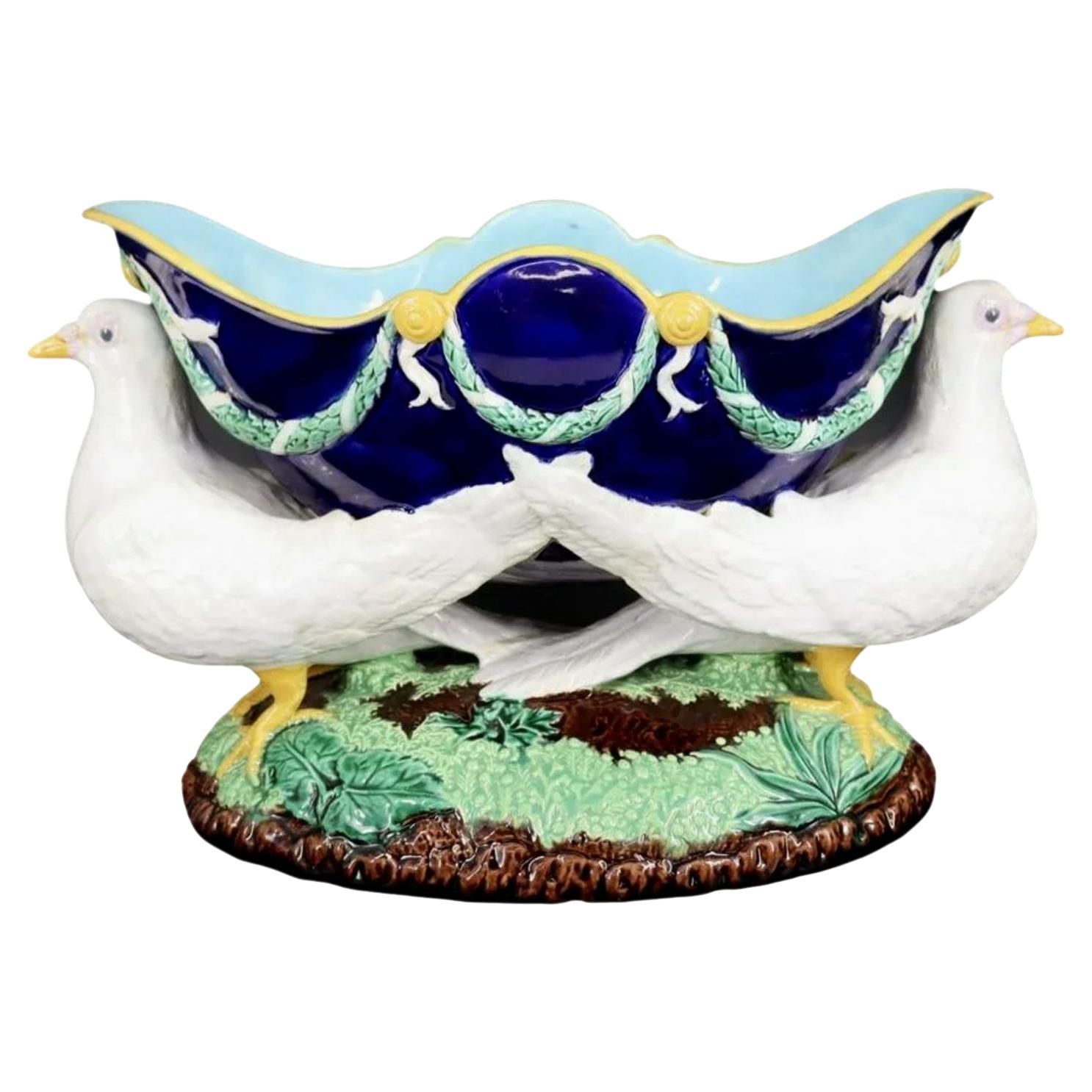 George Jones Majolica Cobalt-Ground 'Doves Jardinière' English, circa 1870 For Sale