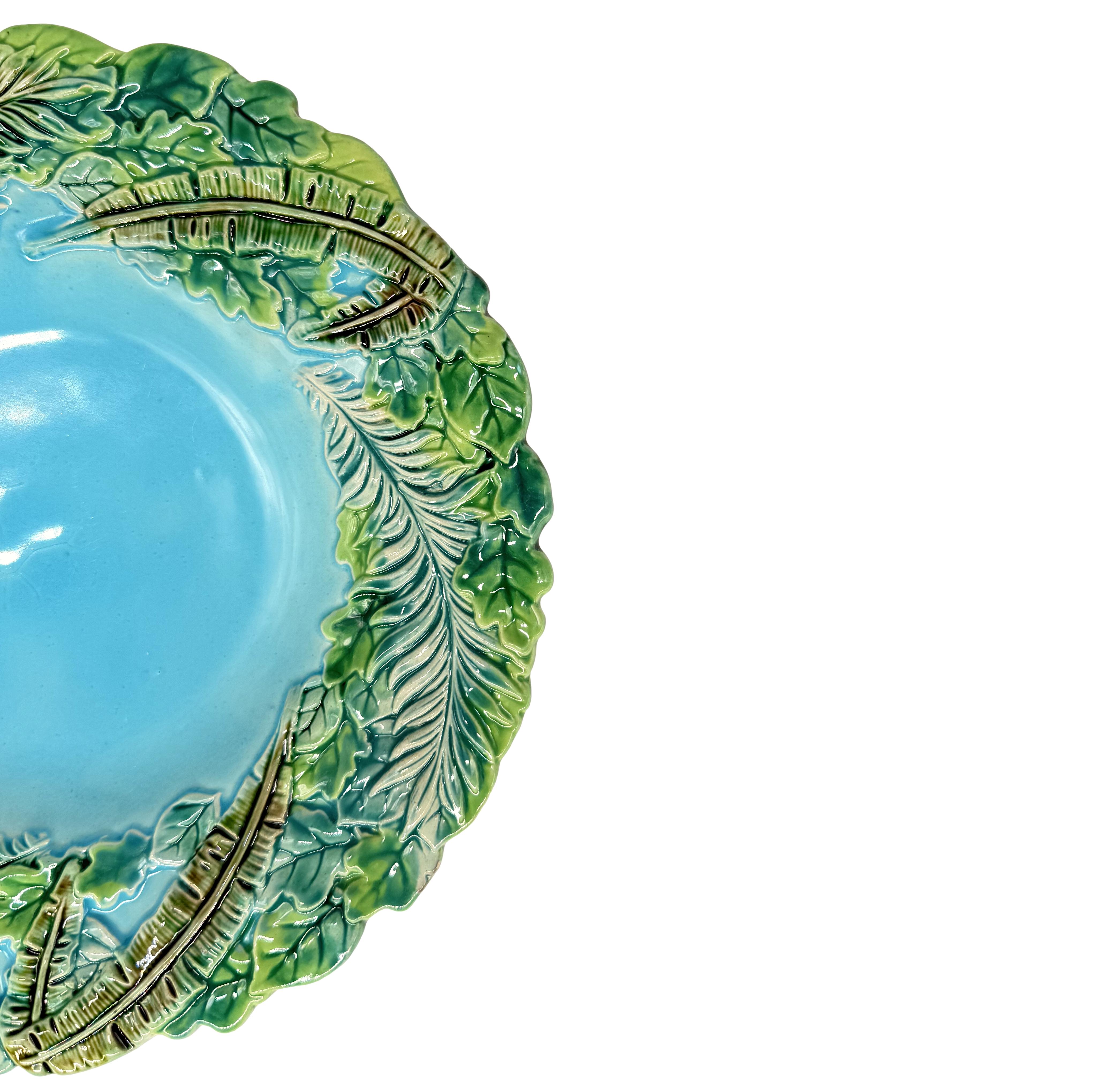 Victorian A George Jones Majolica Jungle Plate with Palm Leaves, English, ca. 1873
