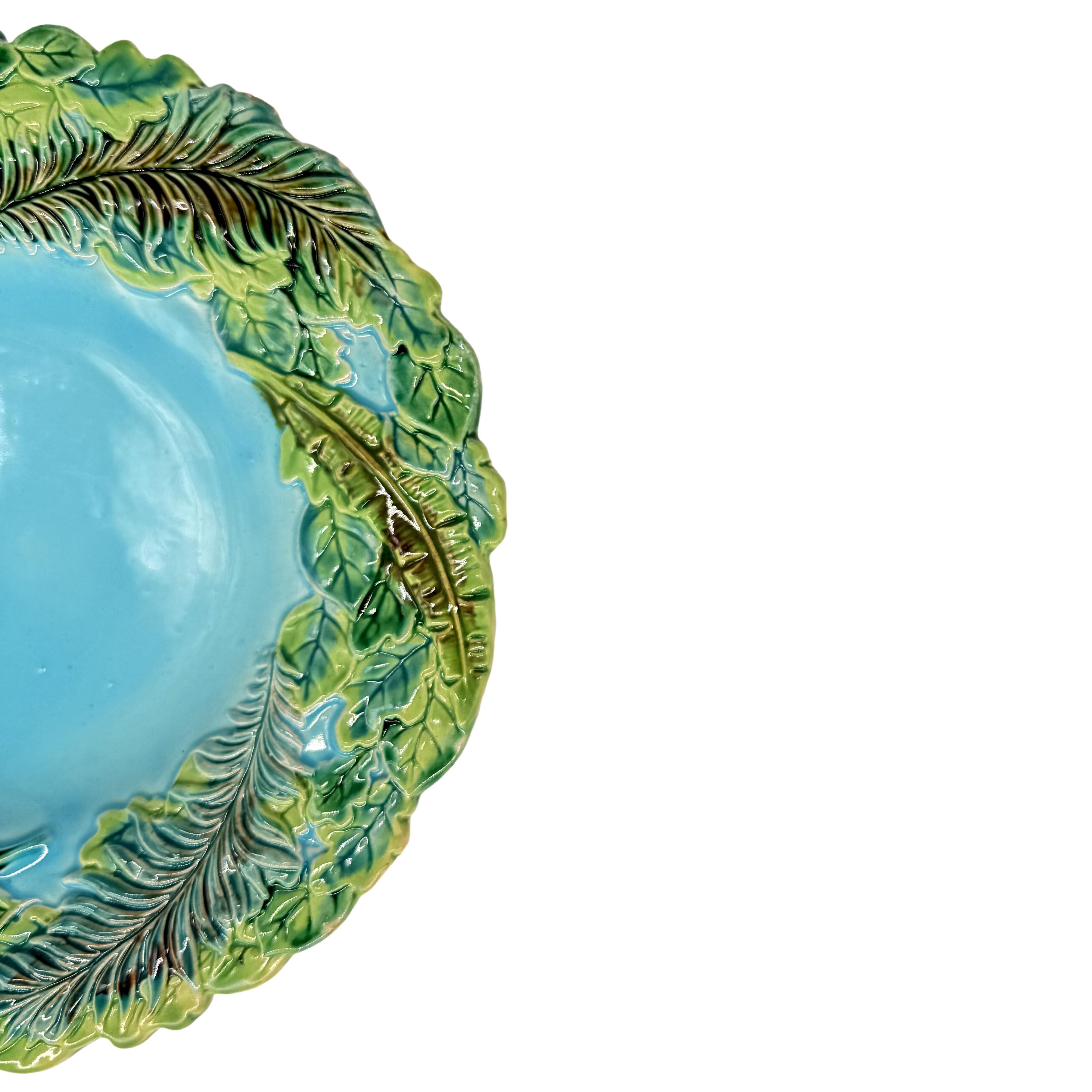 Victorian A George Jones Majolica Jungle Plate with Palm Leaves, English, ca. 1873