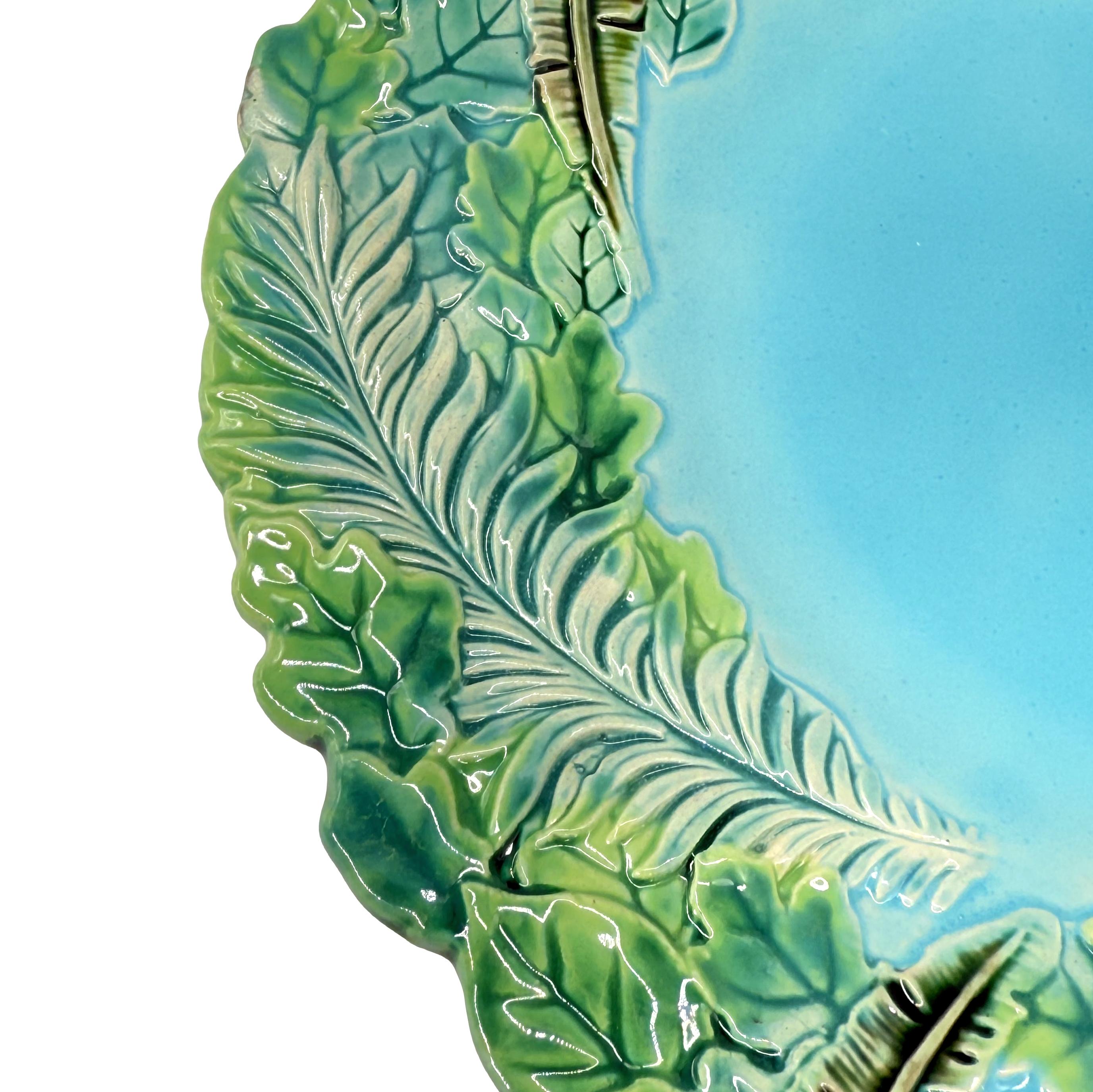 Molded A George Jones Majolica Jungle Plate with Palm Leaves, English, ca. 1873