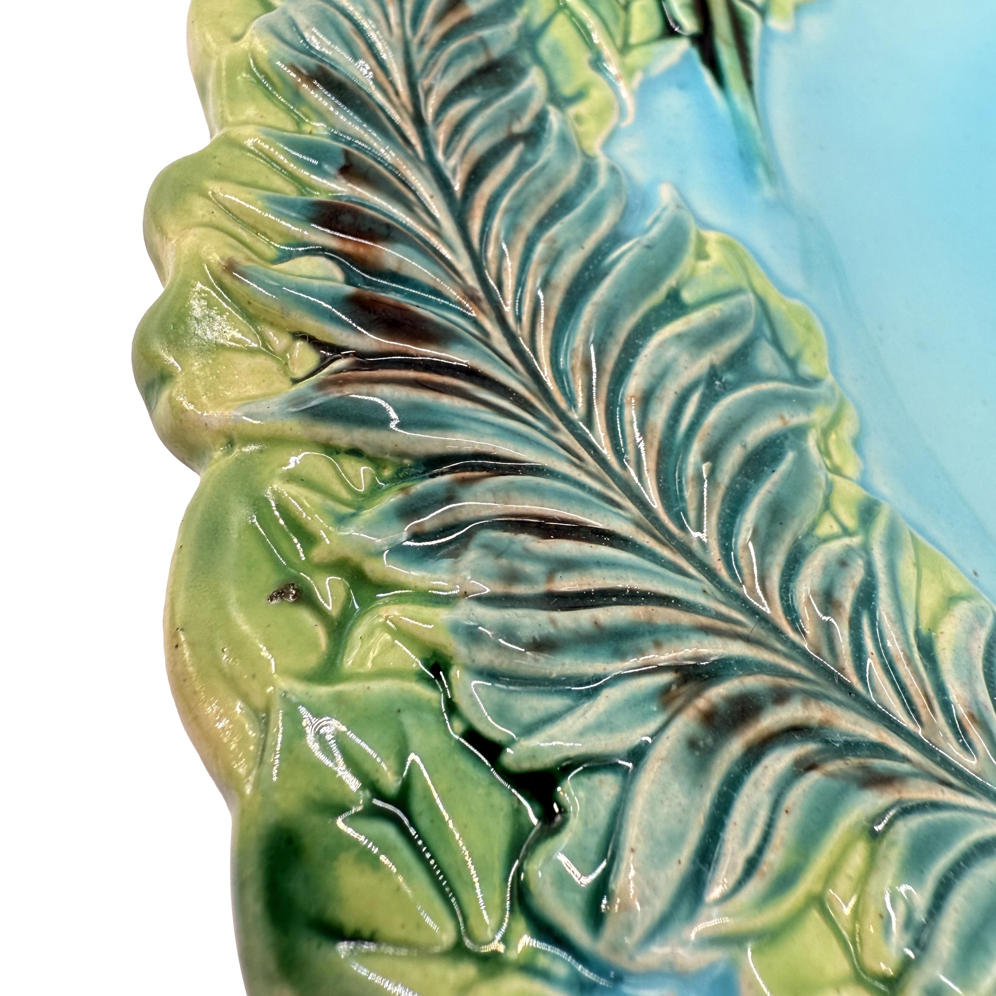 Molded A George Jones Majolica Jungle Plate with Palm Leaves, English, ca. 1873