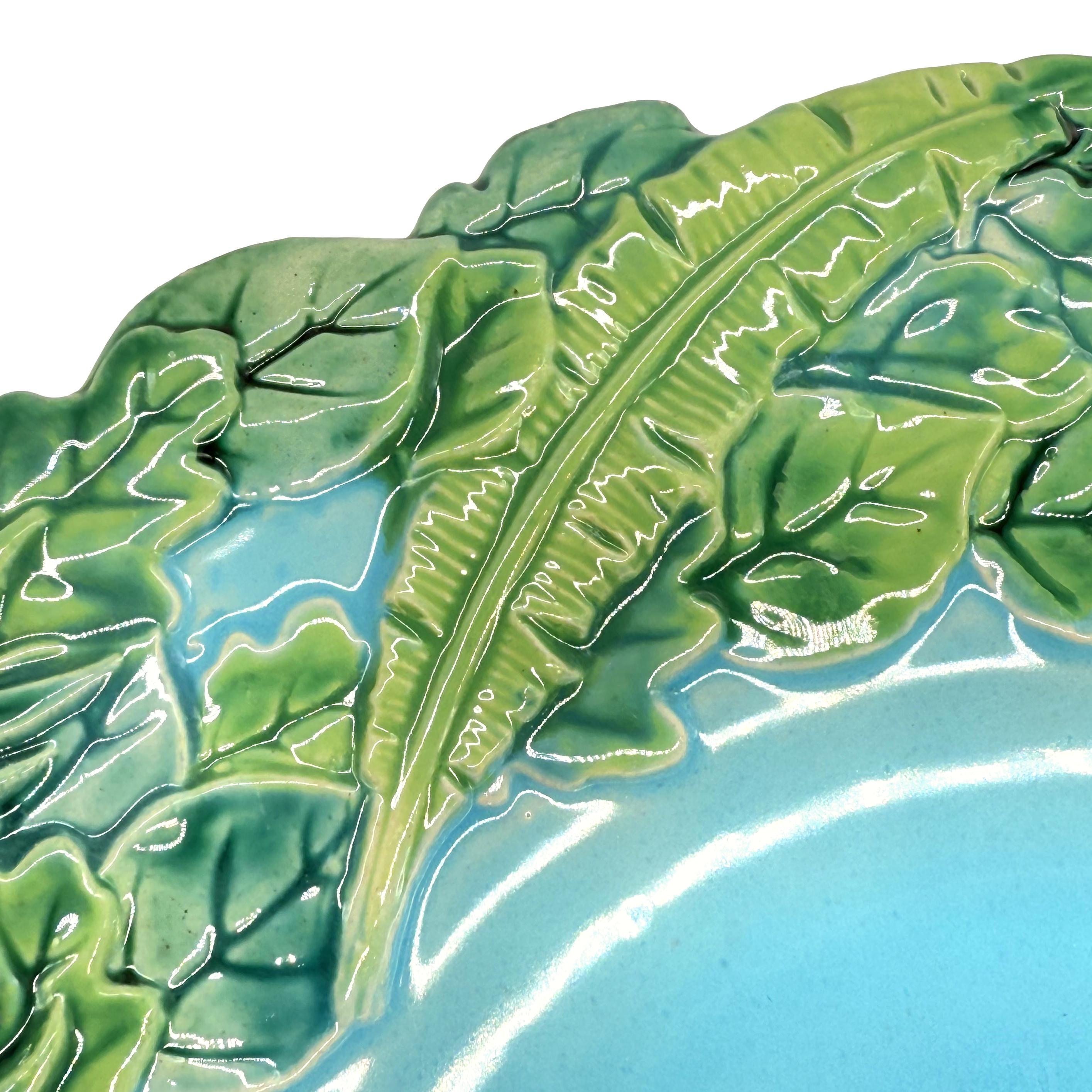19th Century A George Jones Majolica Jungle Plate with Palm Leaves, English, ca. 1873