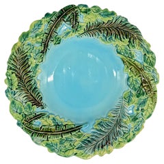 Assiette Jungle en majolique George Jones avec feuilles de palmier, anglais, vers 1873