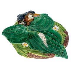 A George Jones Majolica Kingfisher on Lily Pad Luncheon Tray, English, ca. 1875