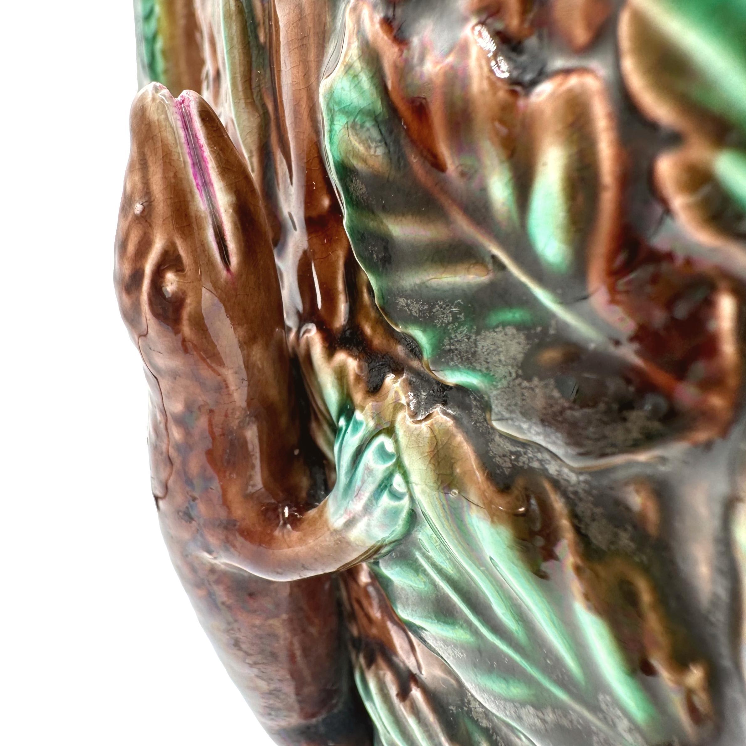 A George Jones Majolica 'Palissy Vase' with Snake Handle, English, ca. 1870 For Sale 4