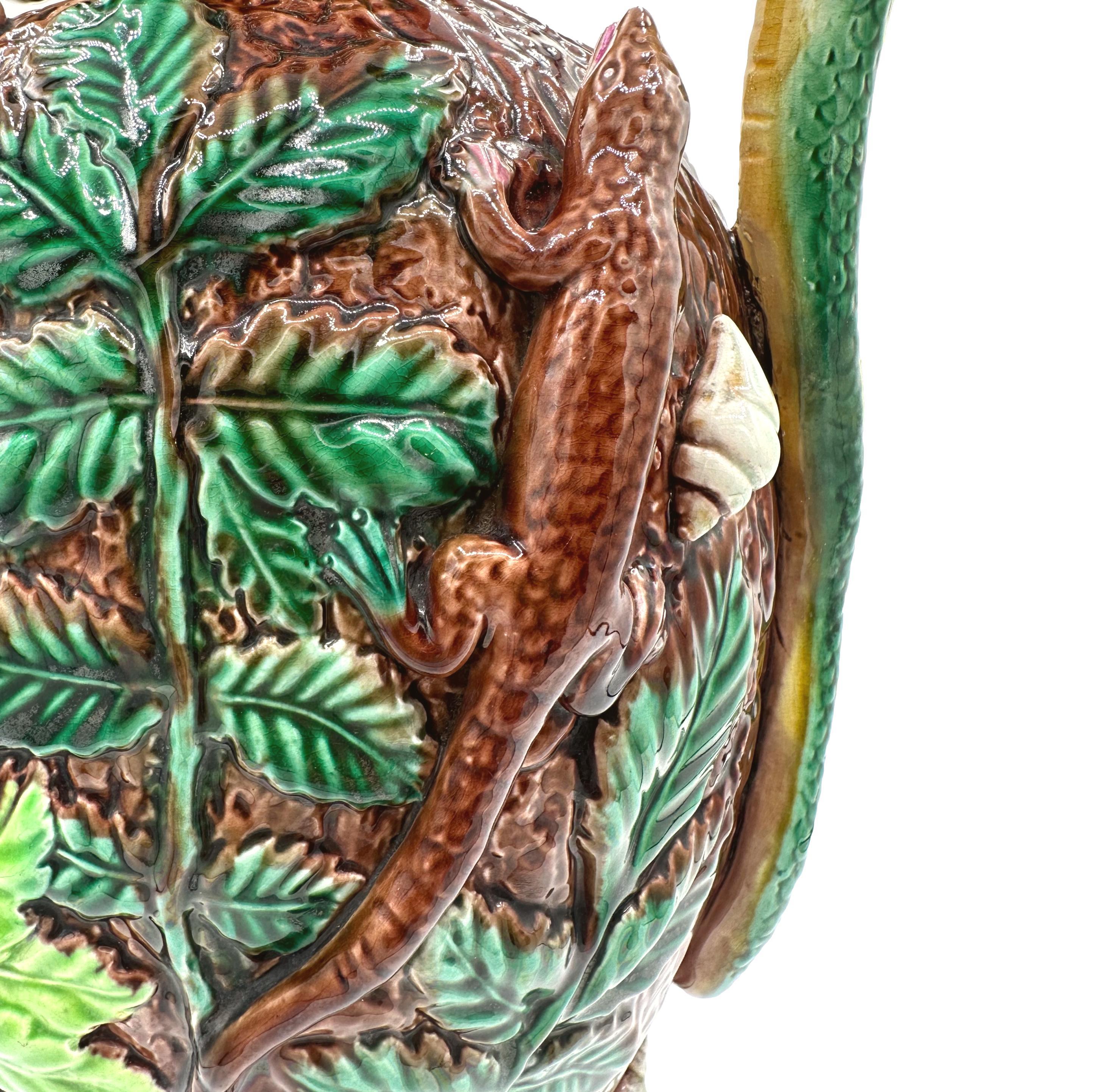 A George Jones Majolica 'Palissy Vase' with Snake Handle, English, ca. 1870 For Sale 5