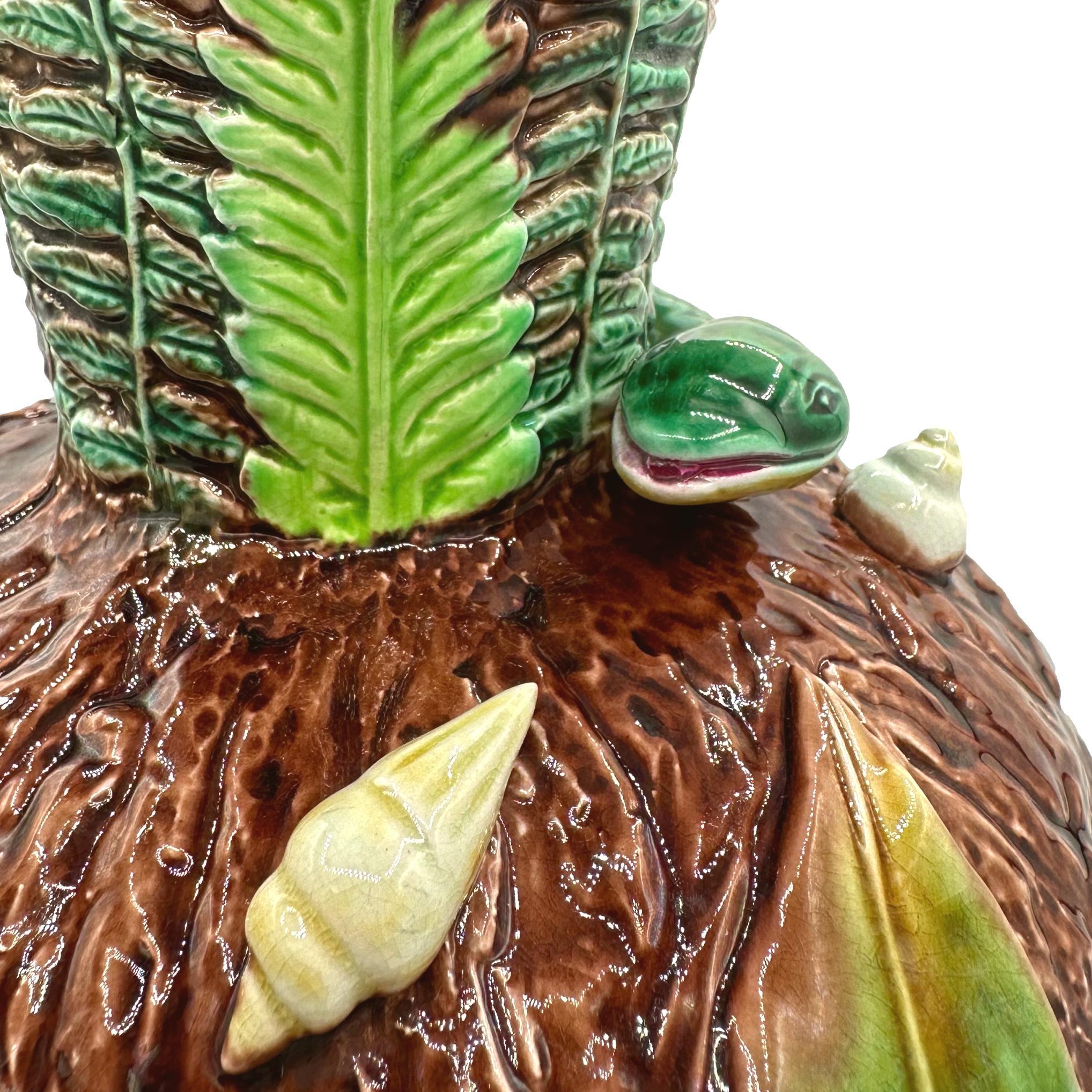 Molded A George Jones Majolica 'Palissy Vase' with Snake Handle, English, ca. 1870 For Sale
