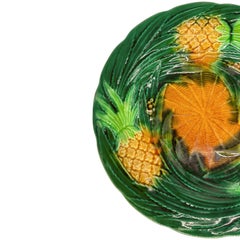 A George Jones Majolica Pineapples on Basketweave Plate, English, ca. 1863