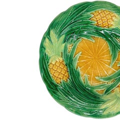 A George Jones Majolica Pineapples on Basketweave Plate, English, ca. 1870