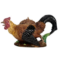 George Jones Majolika-Teekanne mit Hahnenmotiv, englisch, ca. 1872