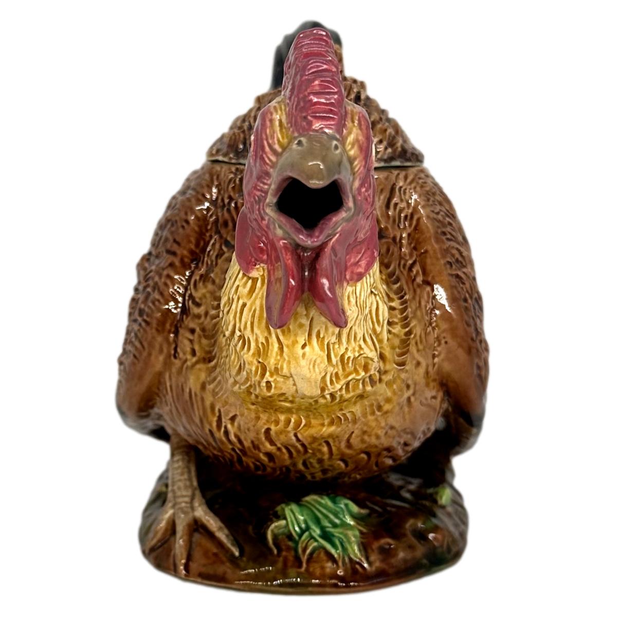 Vittoriano Teiera a forma di gallo in maiolica di George Jones, inglese, 1872 ca. in vendita