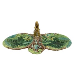 George Jones Majolica Rustic Server, Squirrel with Nut, English, ca. 1873