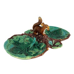 A George Jones Majolica Rustic Server, Squirrel with Nut, English, ca. 1873
