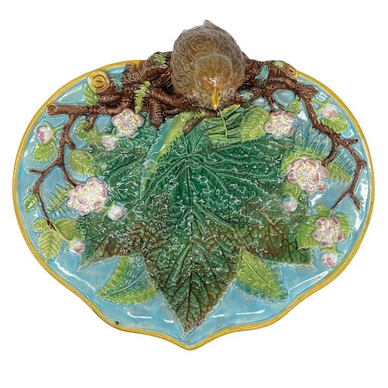 19th Century A George Jones Majolica Server with Mounted Thrush, English, ca. 1872 For Sale
