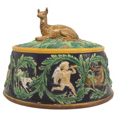 Antique A George Jones Majolica Tureen with Recumbent Doe, English, ca. 1875 