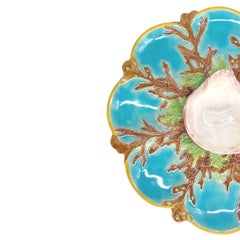 A George Jones Majolica Turquoise Oyster Server, English, ca. 1874