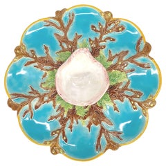 A George Jones Majolica Turquoise Oyster Server, English, ca. 1874
