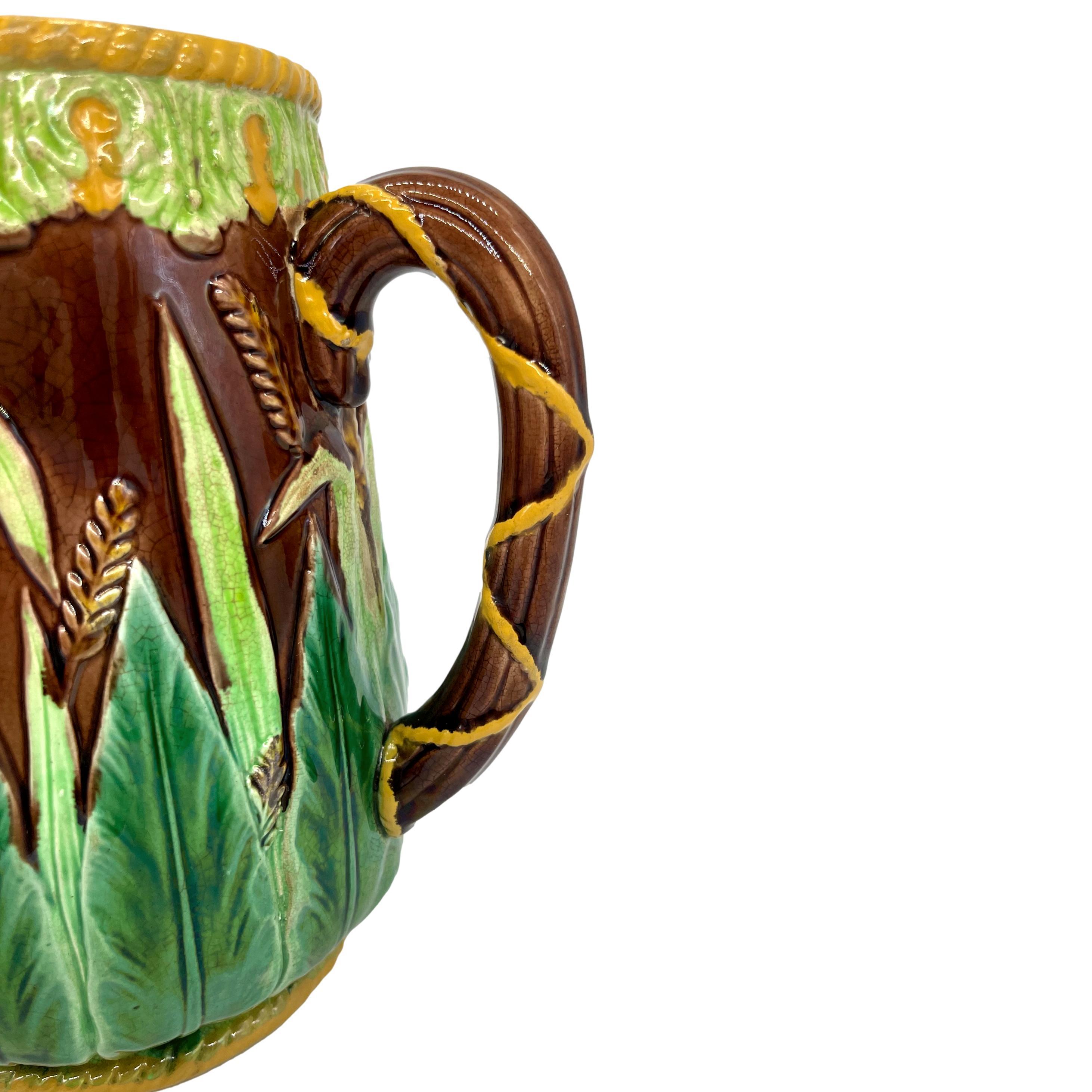 George Jones Majolica Wheat Pitcher with Green Acanthus Leaves, Ca. 1875 For Sale 3