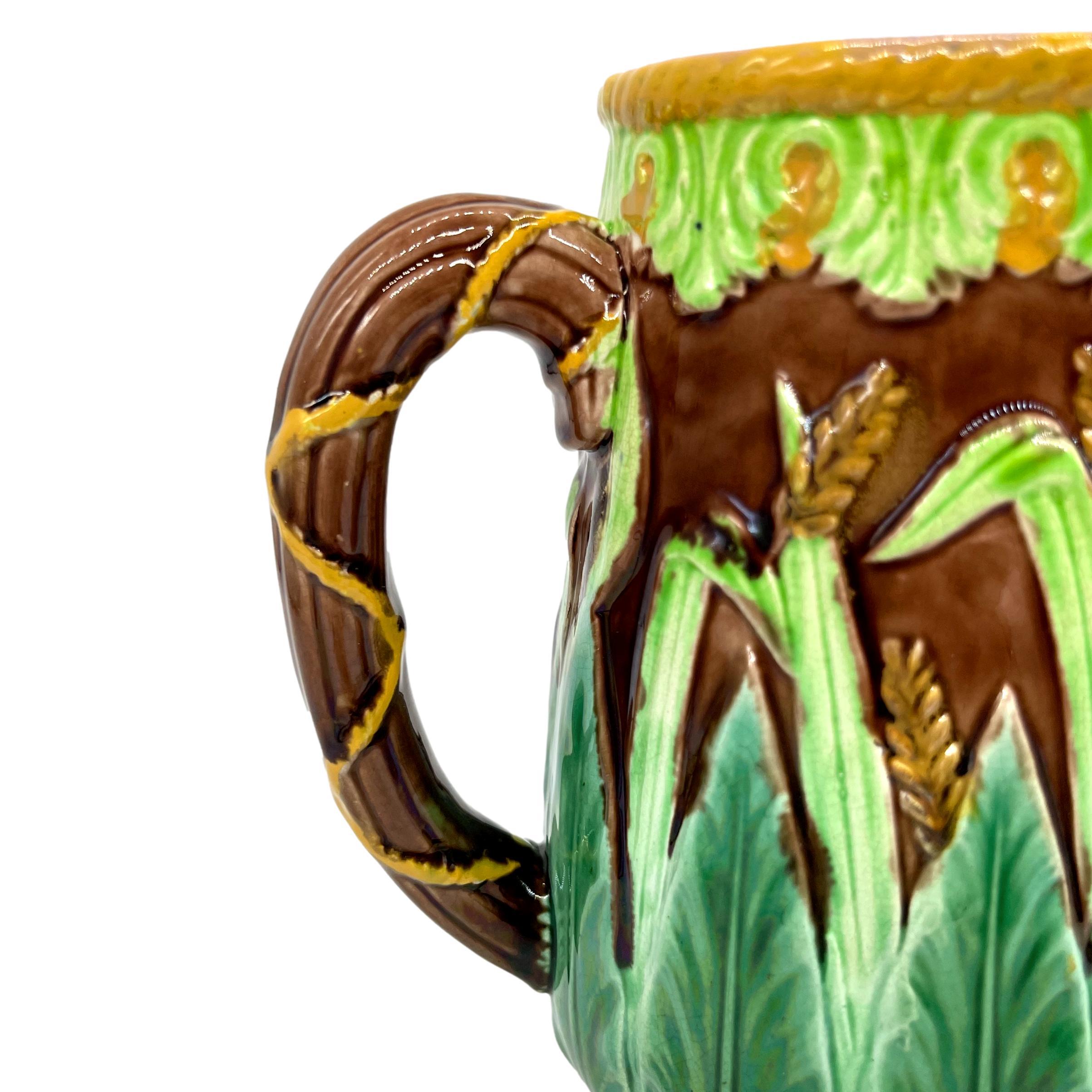 George Jones Majolica Wheat Pitcher with Green Acanthus Leaves, Ca. 1875 For Sale 3