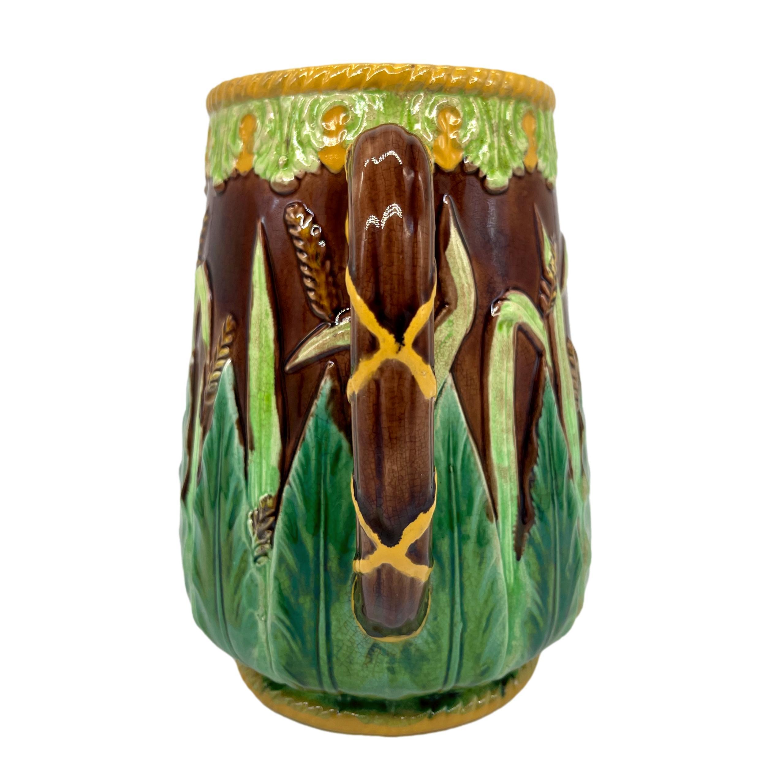 George Jones Majolica Wheat Pitcher with Green Acanthus Leaves, Ca. 1875 For Sale 1