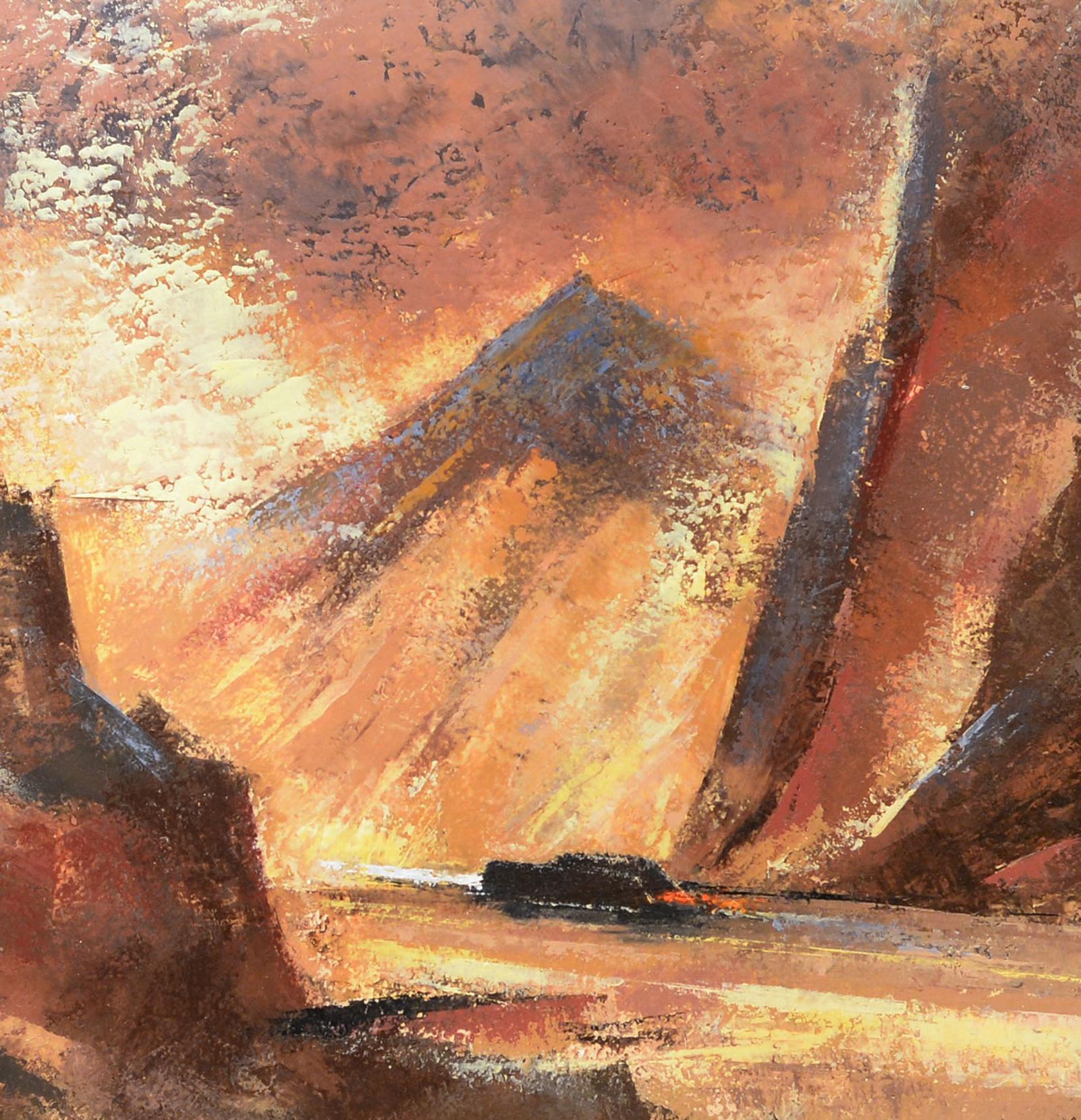 A fantastic Mid-Century painting of a car driving through a mountain pass by artist & Photographer 
A. George Miller.  Artwork size:  15