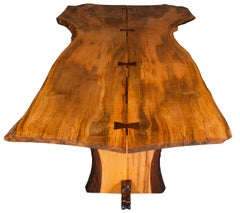 George Nakashima Inspired Figured Maple and Walnut Hand Carved Dining Table