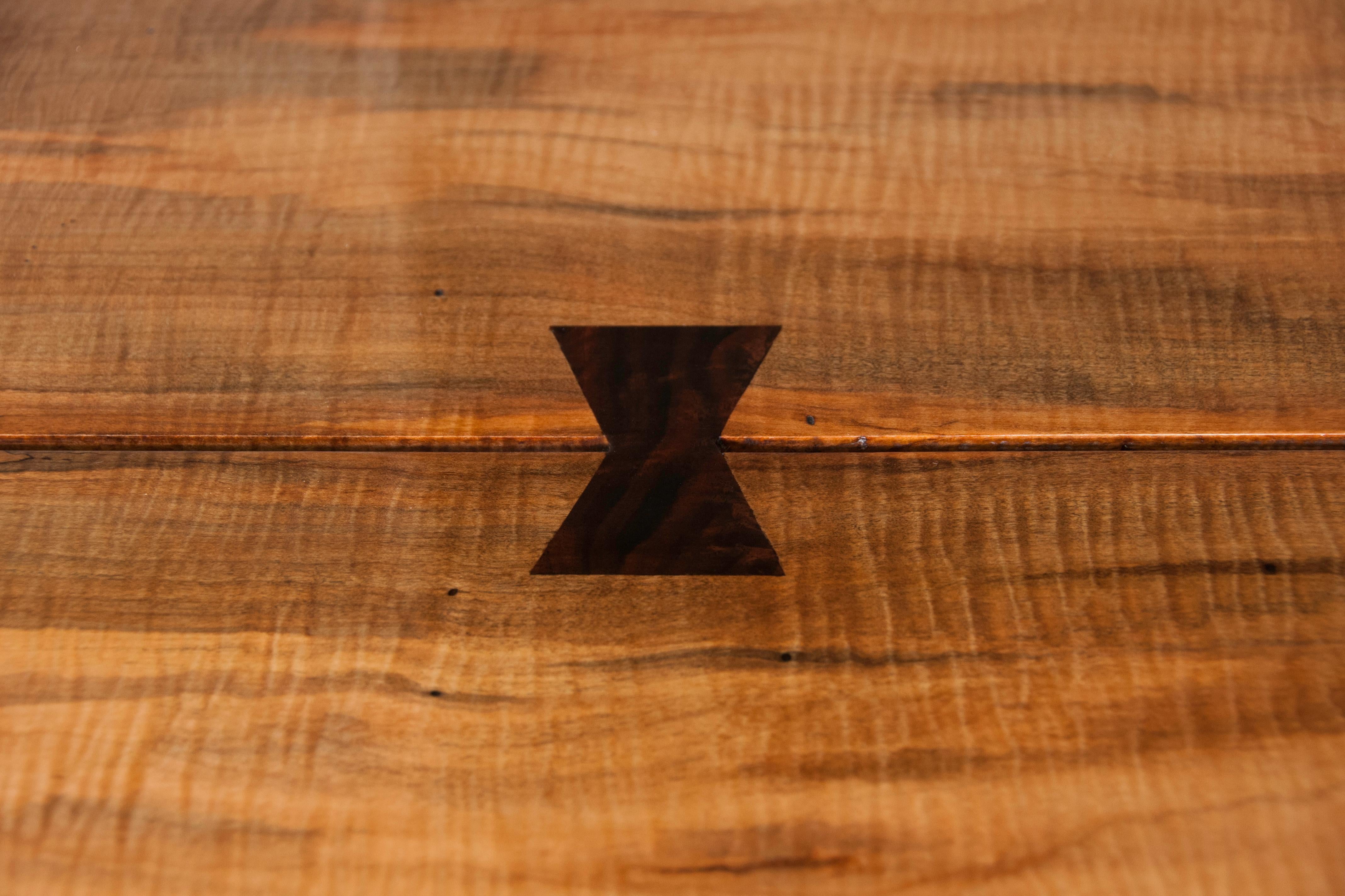 Hand-Carved George Nakashima Inspired Figured Maple and Walnut Hand Carved Dining Table For Sale