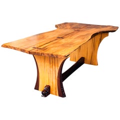 George Nakashima Inspired Figured Maple and Walnut Hand Carved Dining Table