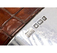 George V Silver and Glass Crocodile Skin Hip Flask with Detachable Stirrup Cup