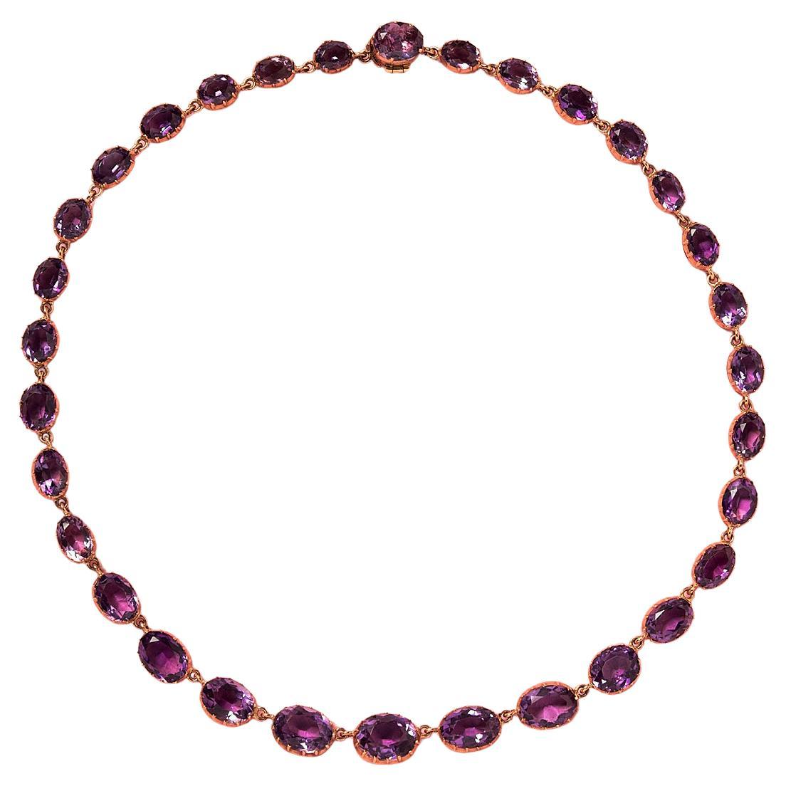 A Georgian 18 Carat Gold Riviere Necklace with Amethysts For Sale