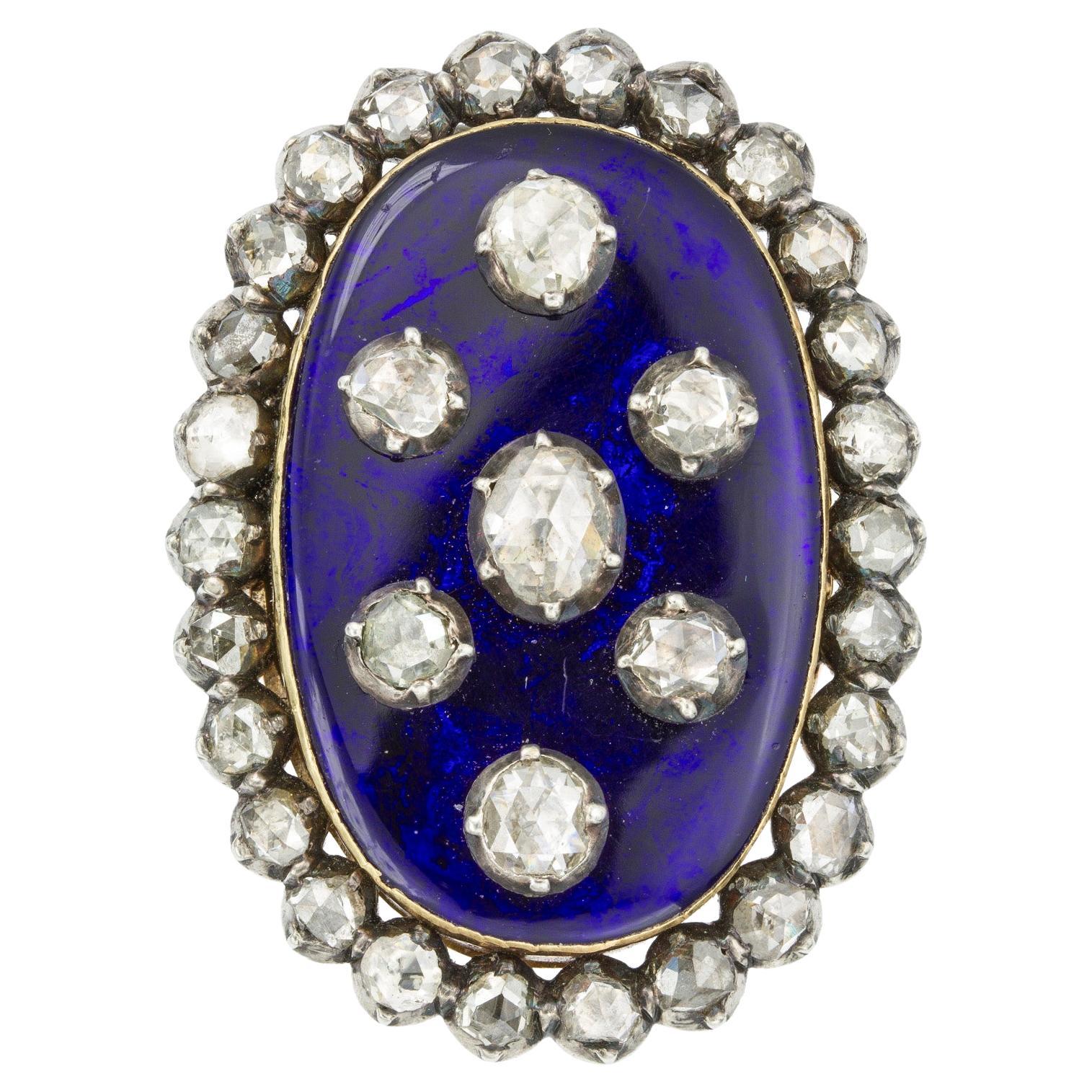 A Georgian Bague au Firmament blue enamel and diamond ring For Sale
