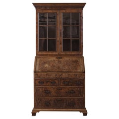 A Georgian burr walnut bureau bookcase A Georgian burr walnut bureau bookcase