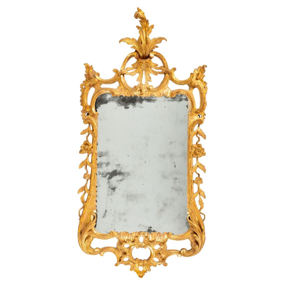 A Georgian Chippendale period gilt-wood mirror For Sale