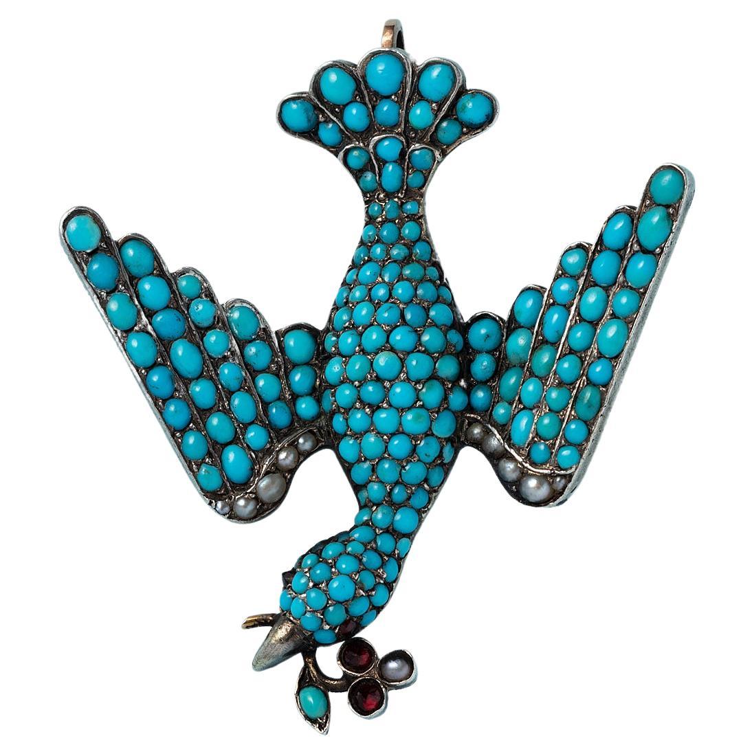 A Georgian Gold and Turquoise Dove Pendant For Sale