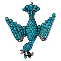 A Georgian Gold and Turquoise Dove Pendant