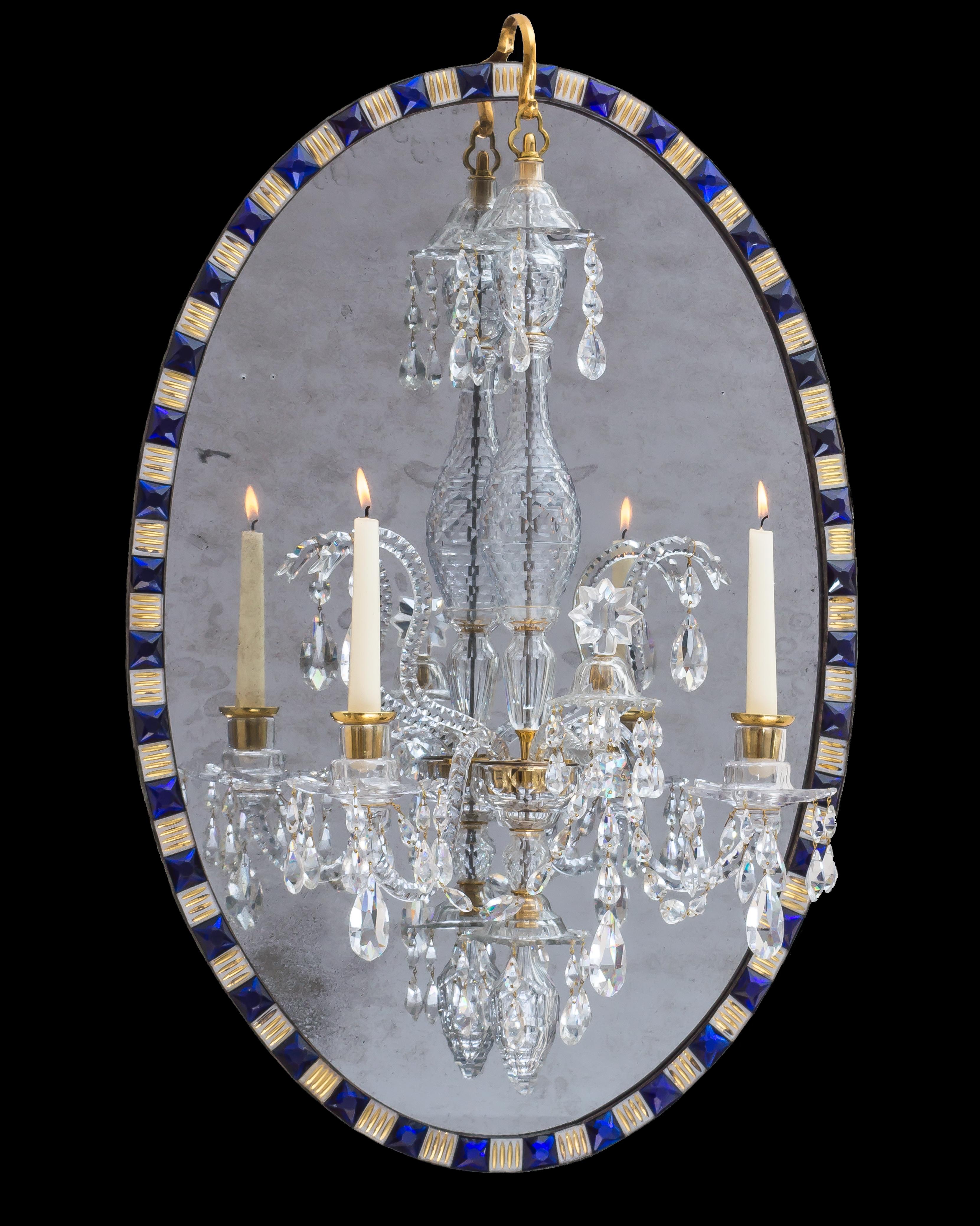 Cut Glass Georgian Irish Oval Mirror Chandelier For Sale