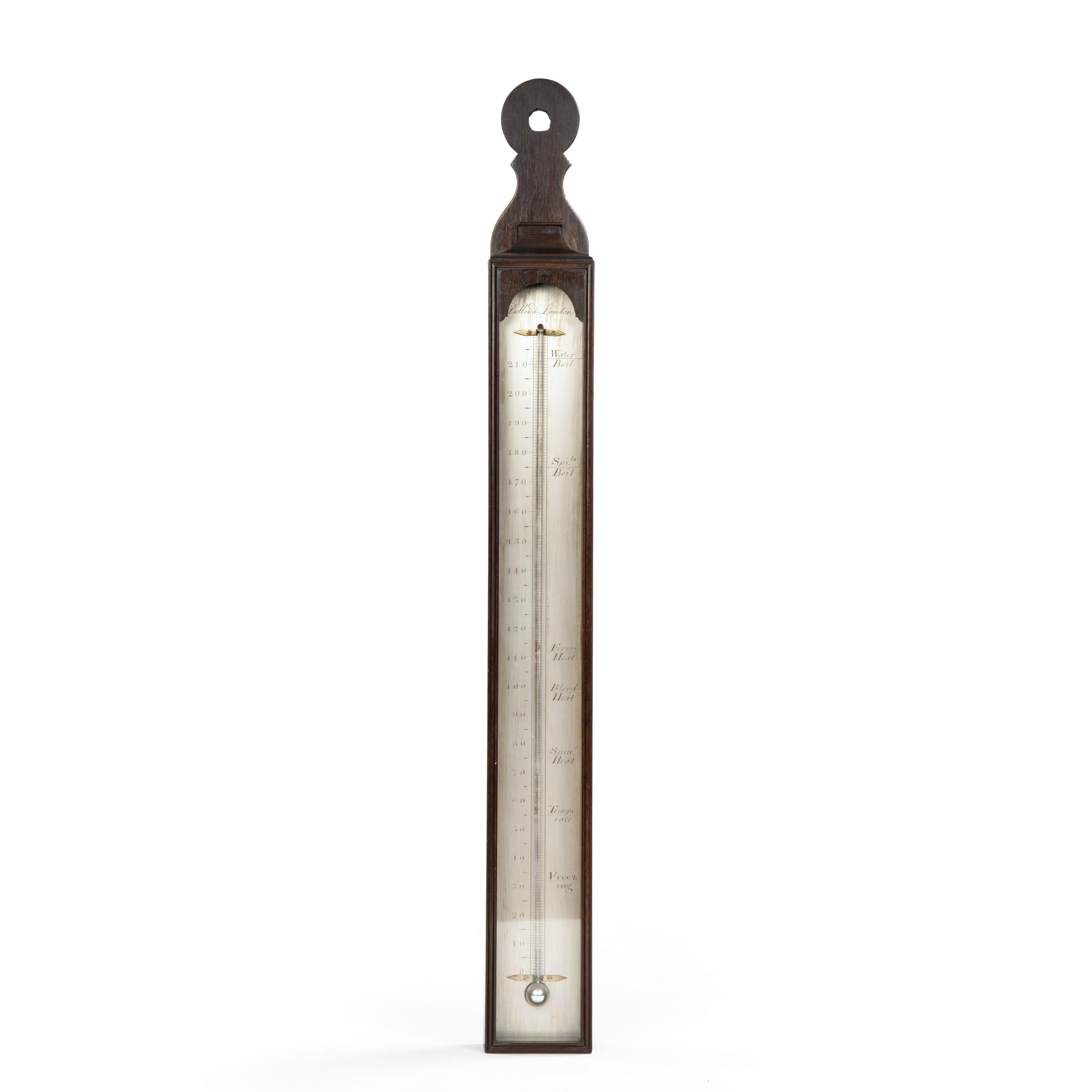 English Georgian III Mahogany Thermometer by John Dollond