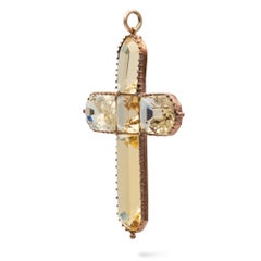 Georgian Large Citrine Cross Pendant