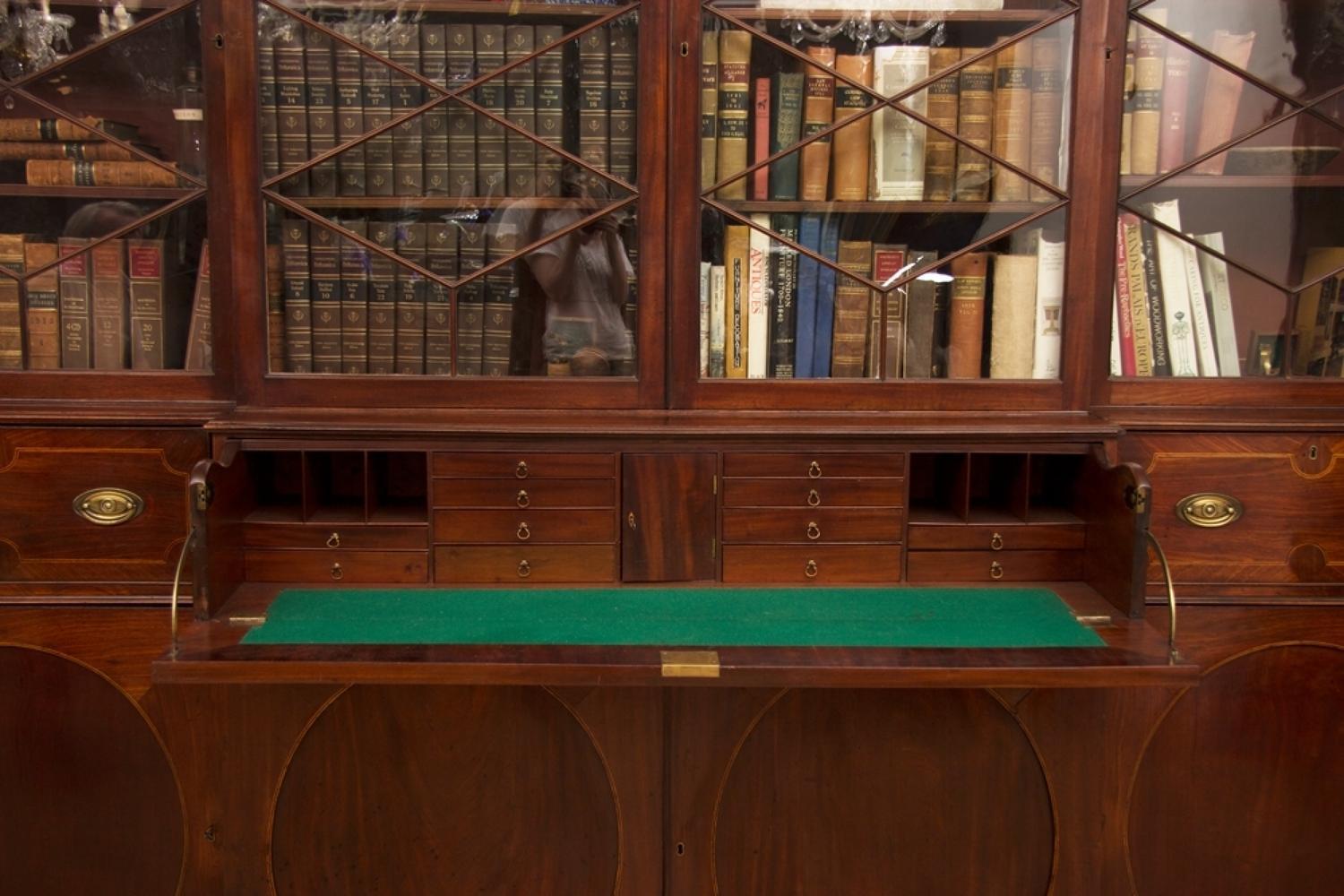 George III Georgian Mahogany Breakfront Secretaire Bookcase, circa 1780