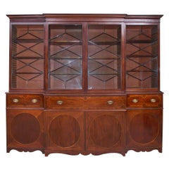 Georgian Mahogany Breakfront Secretaire Bookcase, circa 1780