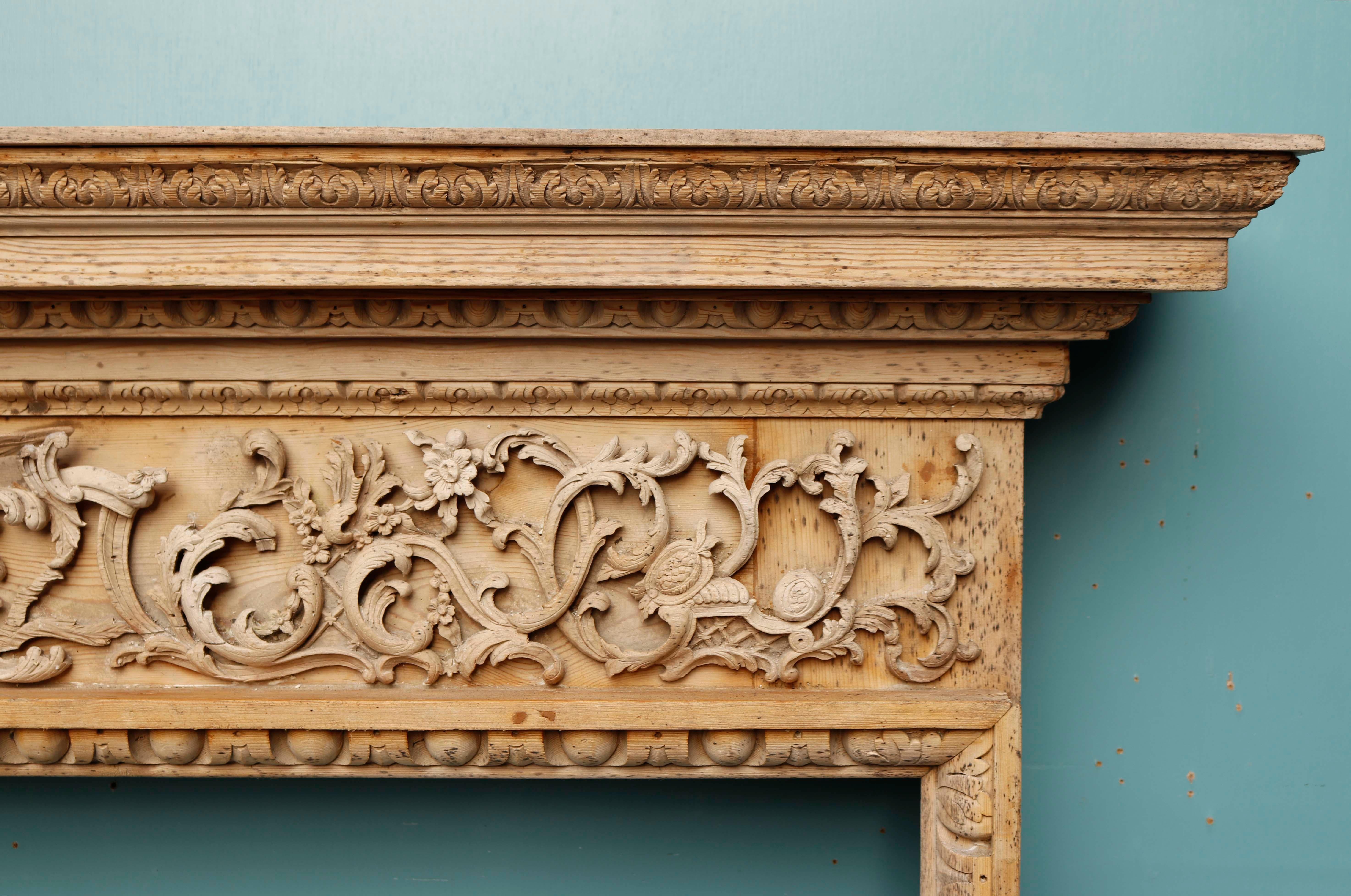 Pine Georgian Period Carved Fireplace Surround For Sale