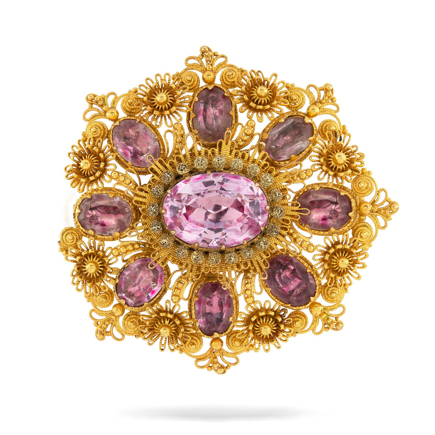 George III Georgian Pink Topaz and Gold Cannetille Suite For Sale