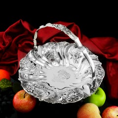 Georgian Solid Silver Bowl Basket Floral Motifs '1kg+', Joseph & John Angell