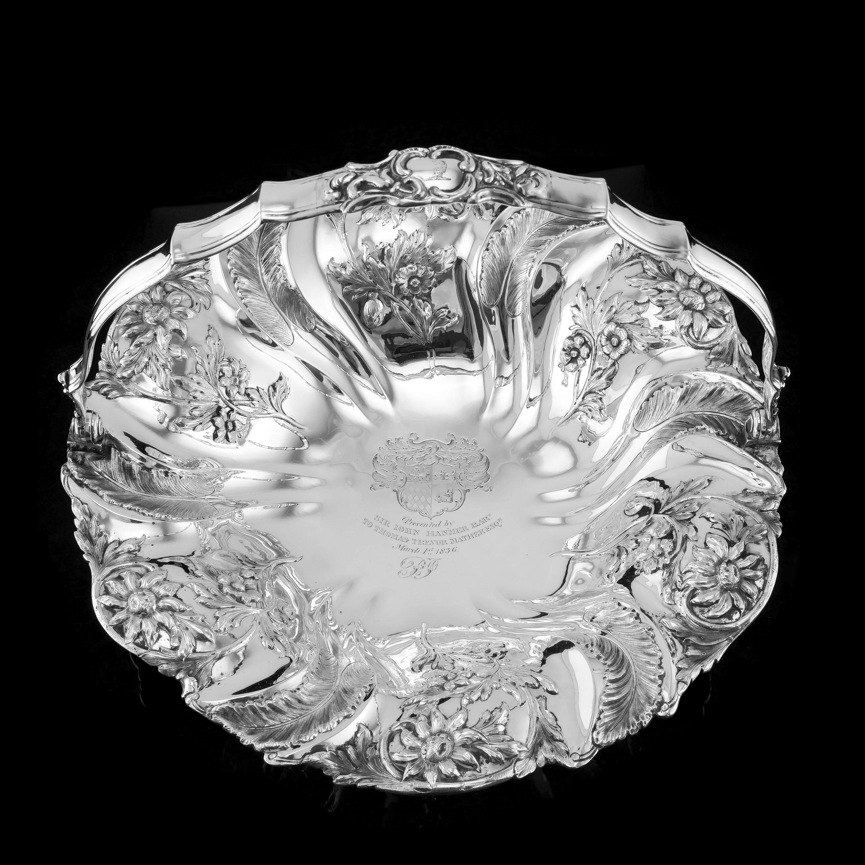 Sterling Silver Georgian Solid Silver Bowl Basket Floral Motifs '1kg+', Joseph & John Angell