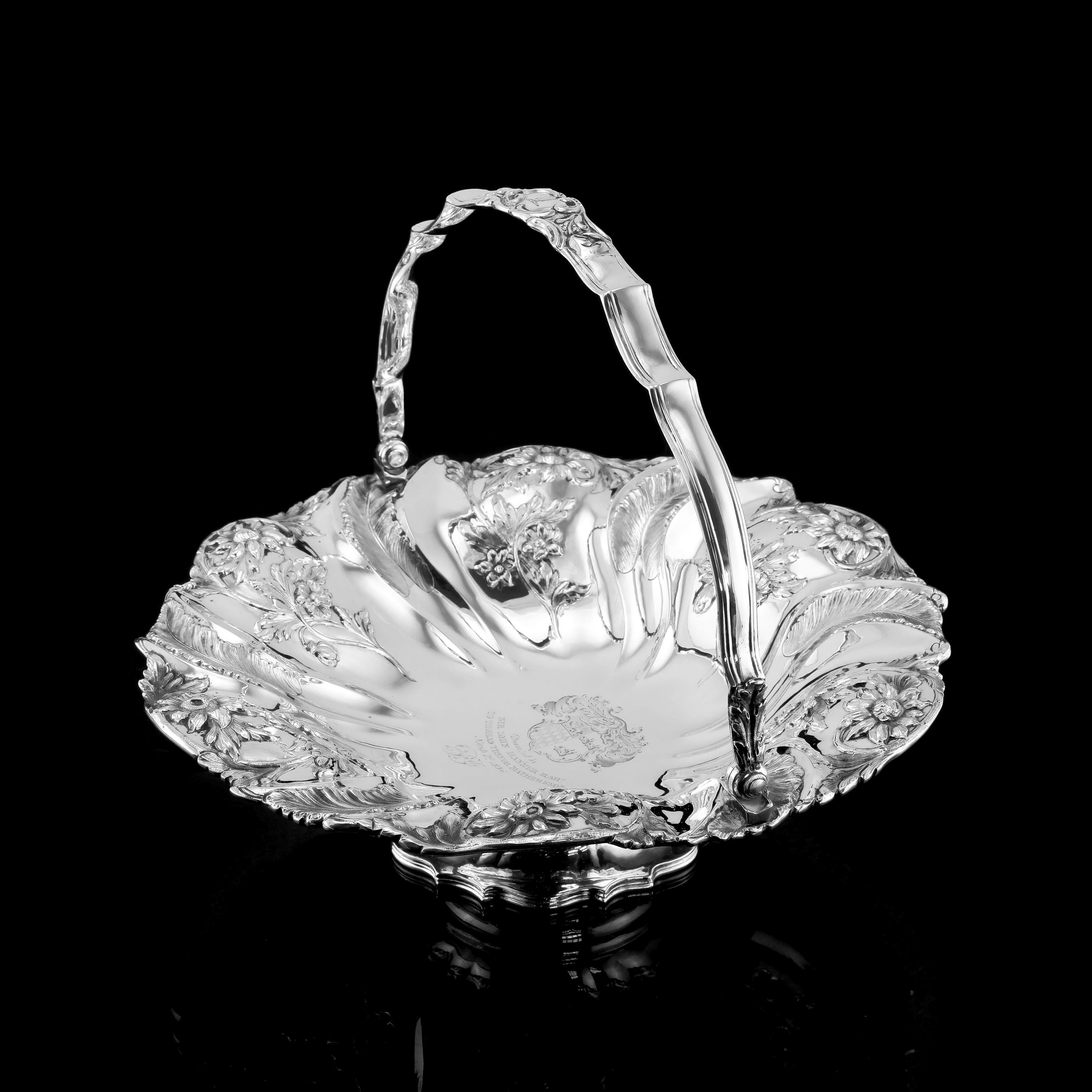Georgian Solid Silver Bowl Basket Floral Motifs '1kg+', Joseph and John