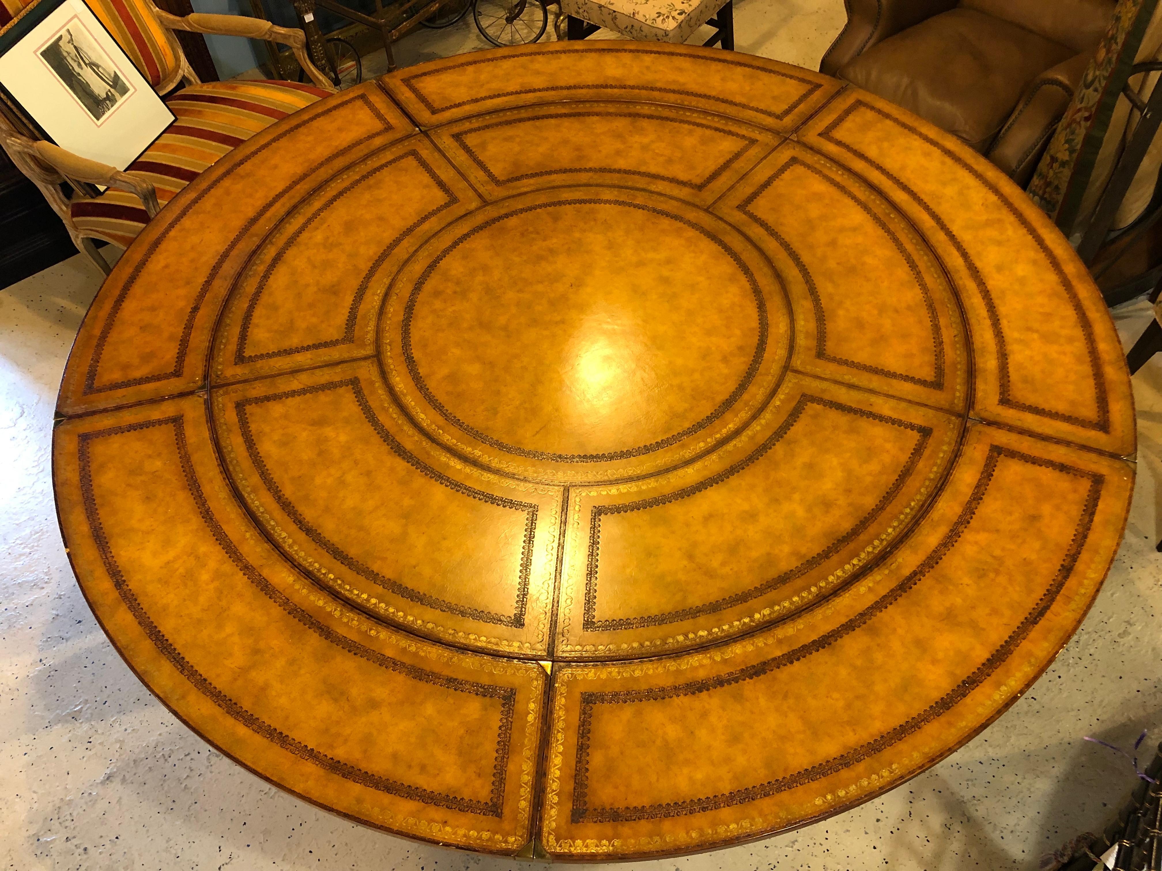 Georgian Style Maitland Smith Circular Tooled Leather Top Dining Centre Table 2