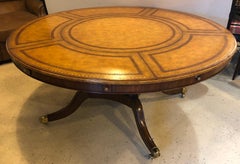 Georgian Style Maitland Smith Circular Tooled Leather Top Dining Centre Table