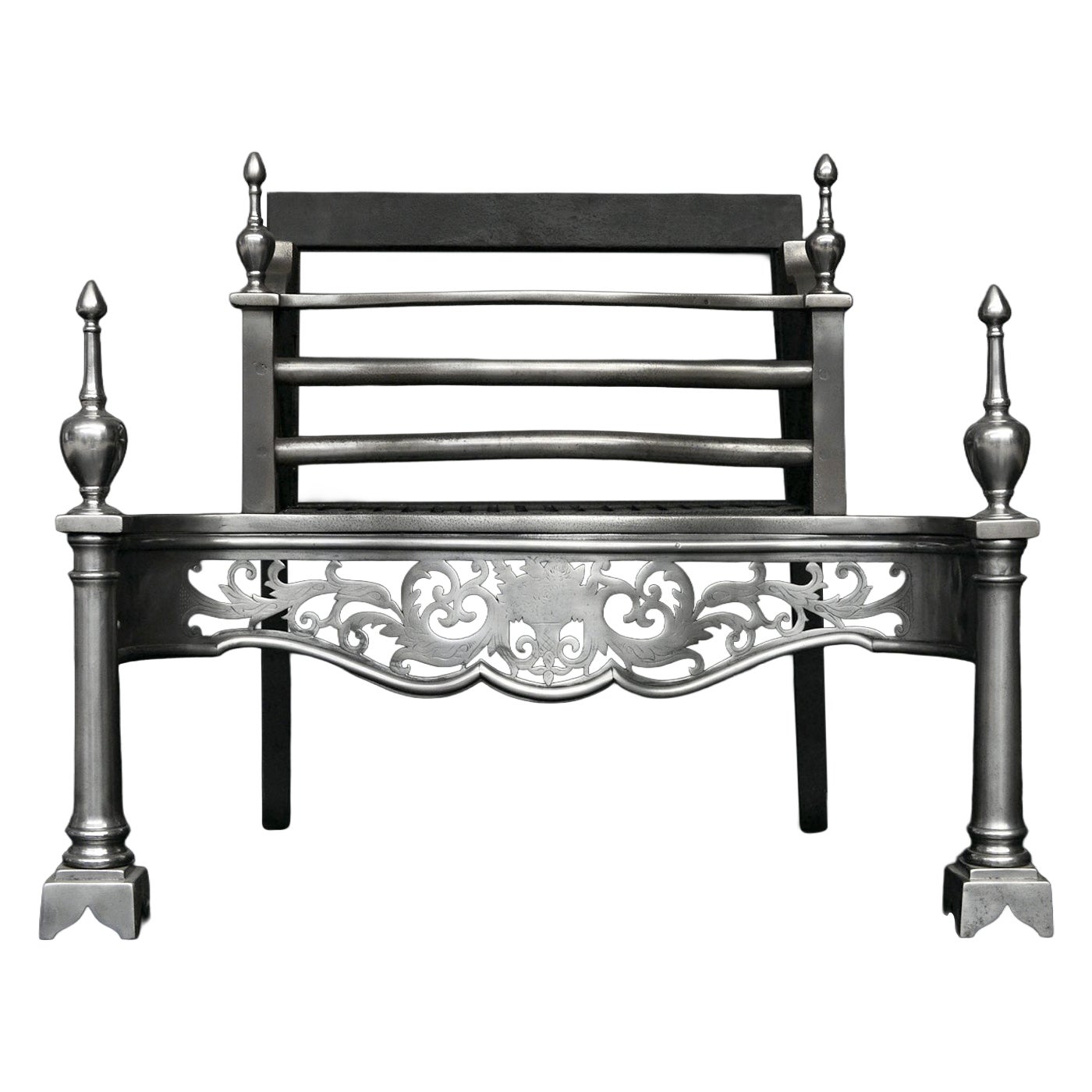 19th Century Georgian Style Polished Steel Firegrate, Elegant Design