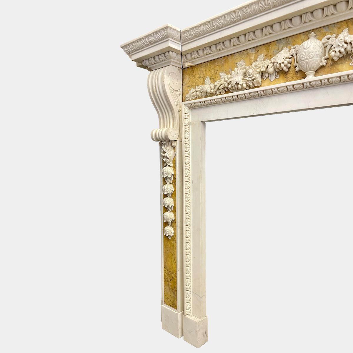 George II A Georgian Style White and Siena Marble Fireplace Mantel For Sale